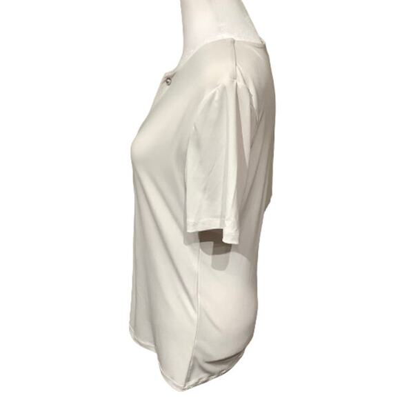 Carmen Marc Valvo Cream Short Sleeve Shirt MD Modern Minimalist Metal Accents - Picture 2 of 7